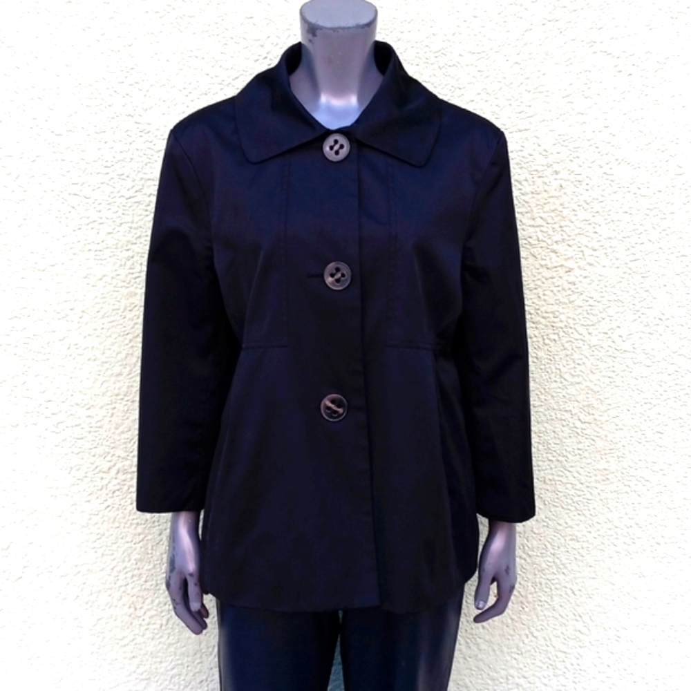 Collebrook Classics Ladies (3) Button Black Short Trench Coat